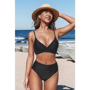 NWT Cupshe Black Wrap Front Bralette Asymmetric High Waist Set - Size Small